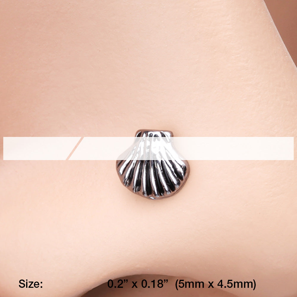 Detail View 2 of Ariel's Shell Icon L-Shaped Nose Ring-Steel