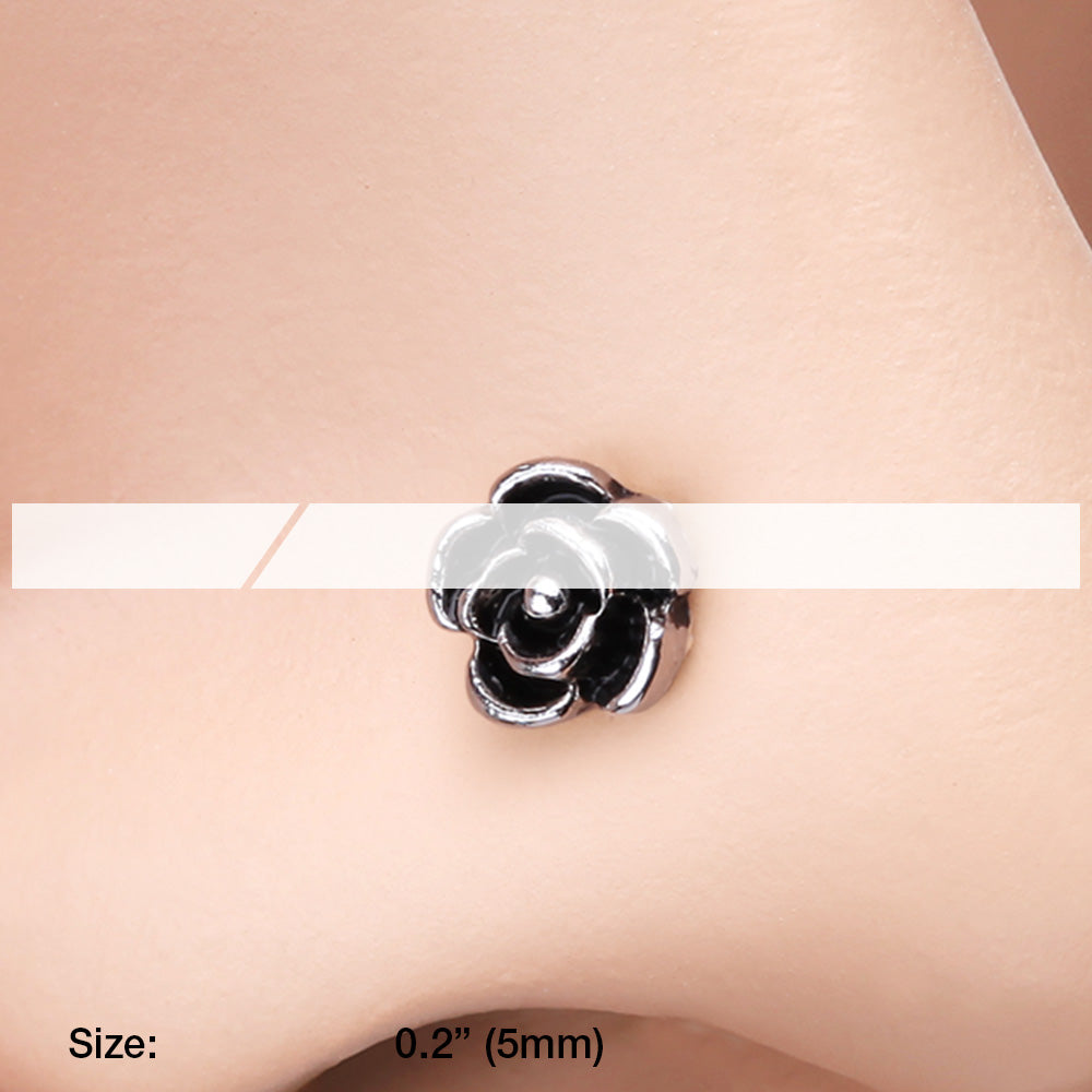 Detail View 2 of Vintage Rose Icon L-Shaped Nose Ring-Steel