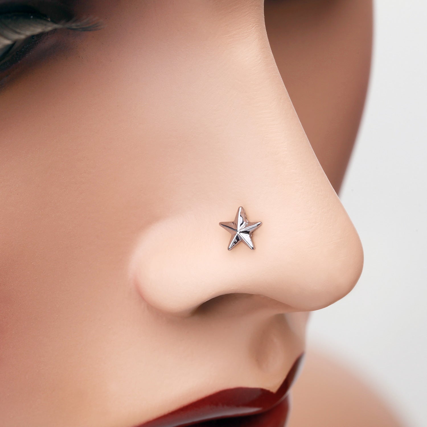 Detail View 1 of Nautical Star Icon L-Shaped Nose Ring-Steel