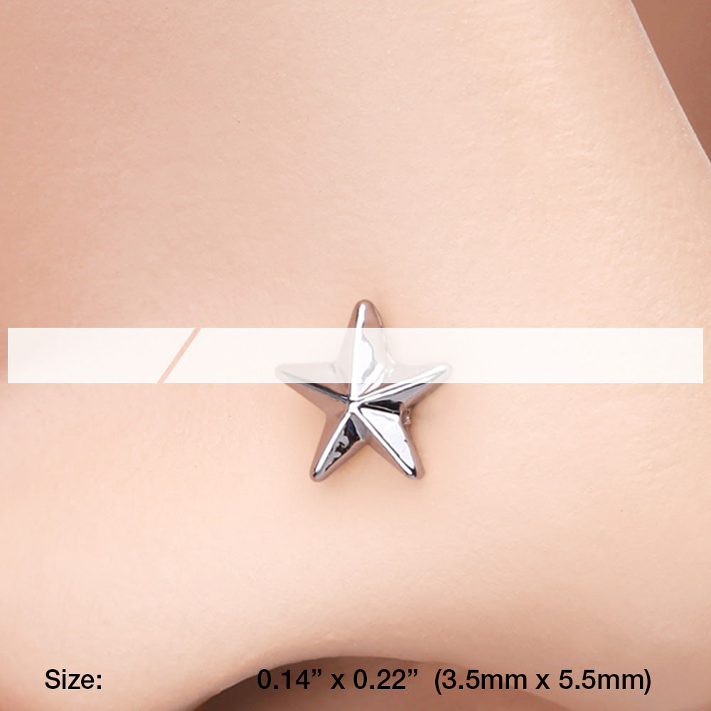 Detail View 2 of Nautical Star Icon L-Shaped Nose Ring-Steel
