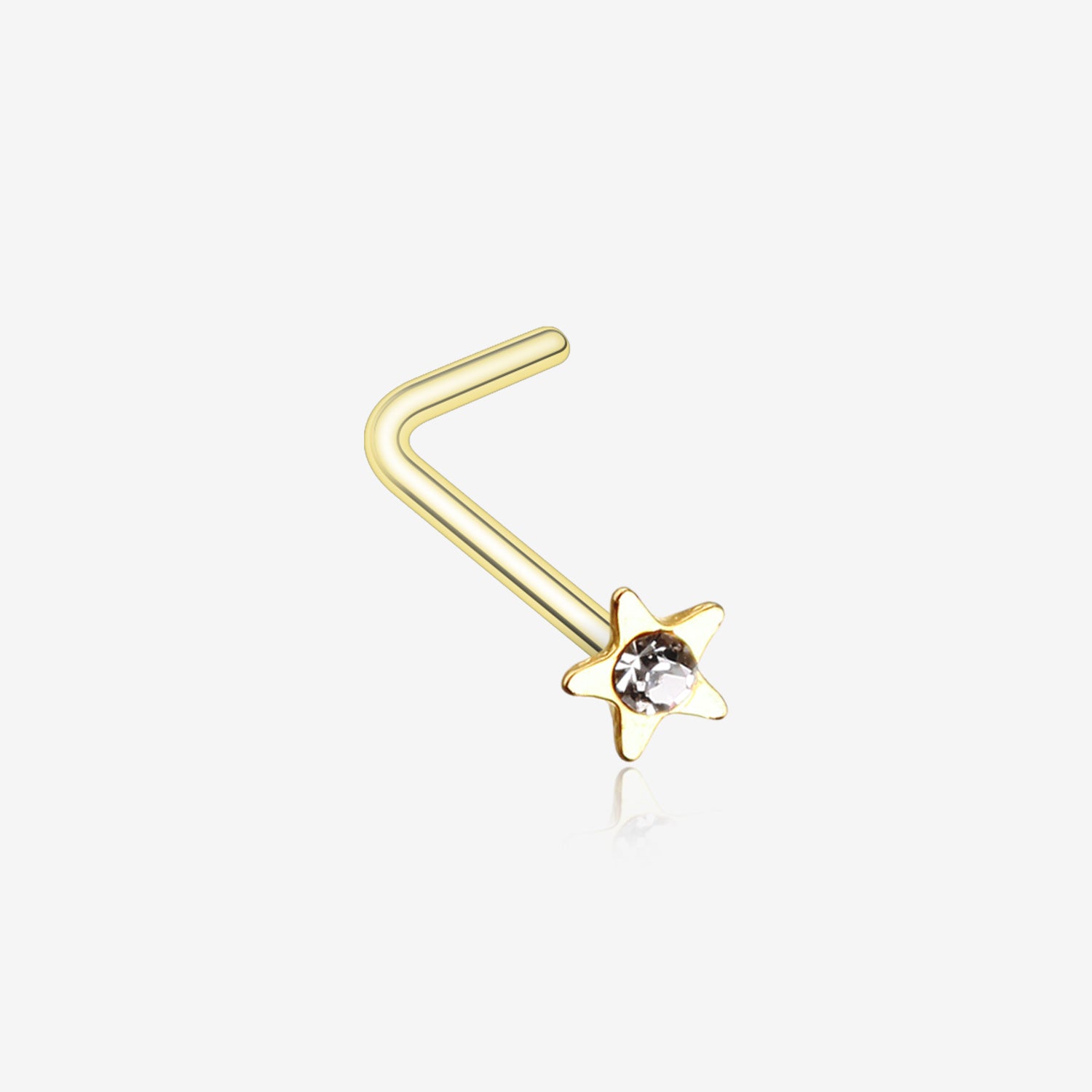 Golden Star Icon Sparkle L-Shaped Nose Ring-Clear Gem