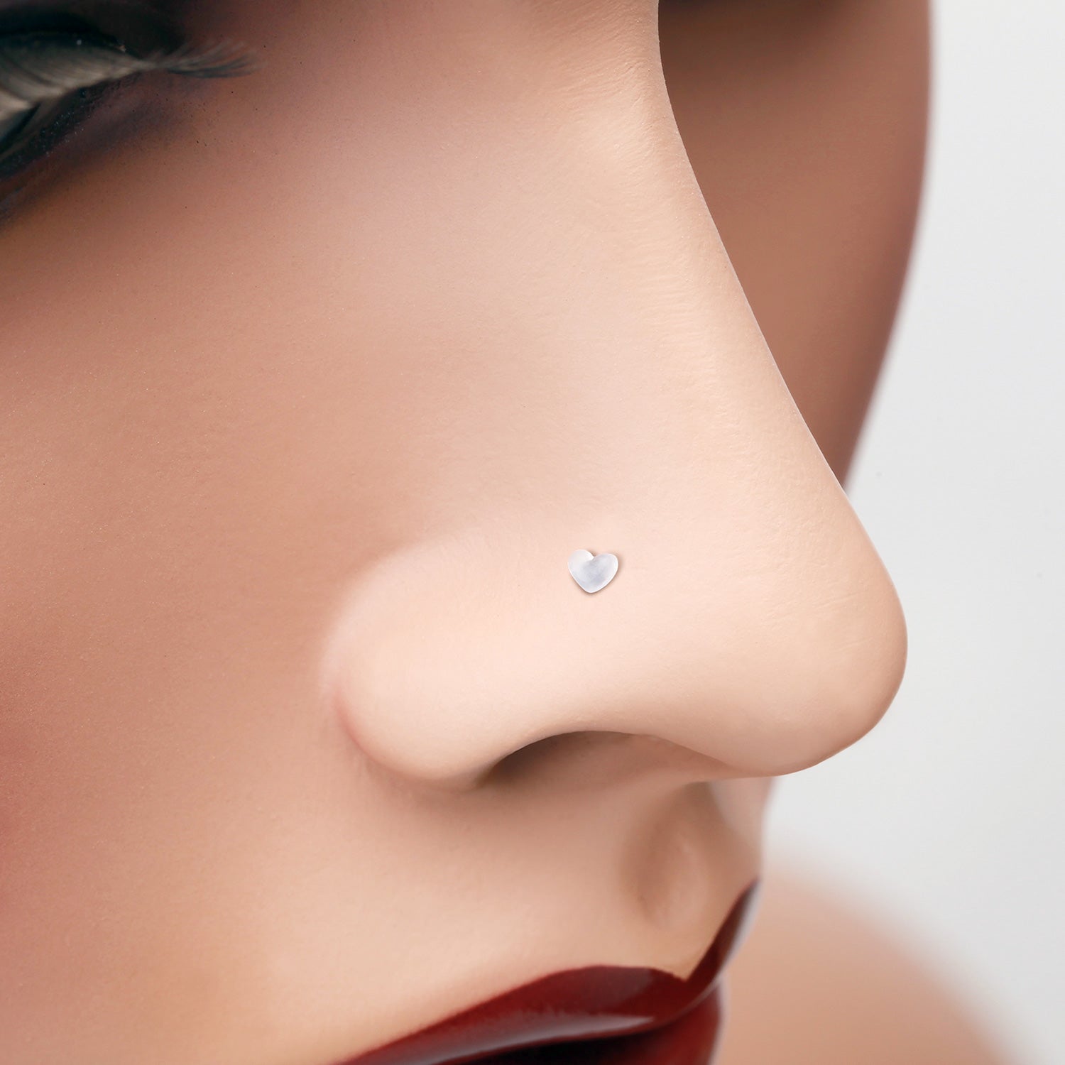Detail View 1 of Heart Top Clear UV Acrylic Nose Stud Retainer-Clear Gem/White