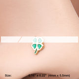 Detail View 2 of Golden Lucky Four Leaf Clover Nose Stud Ring-Green