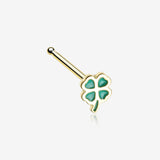 Golden Lucky Four Leaf Clover Nose Stud Ring-Green