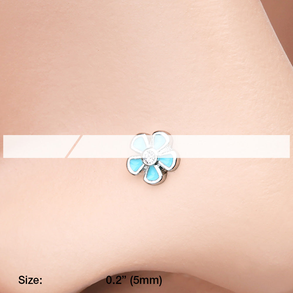 Detail View 2 of Adorable Plumbago Flower Sparkle Nose Stud Ring-Clear Gem
