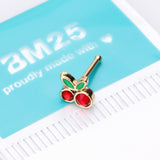 Detail View 2 of Golden Juicy Cute Cherry Sparkles Nose Stud Ring-Red/Green