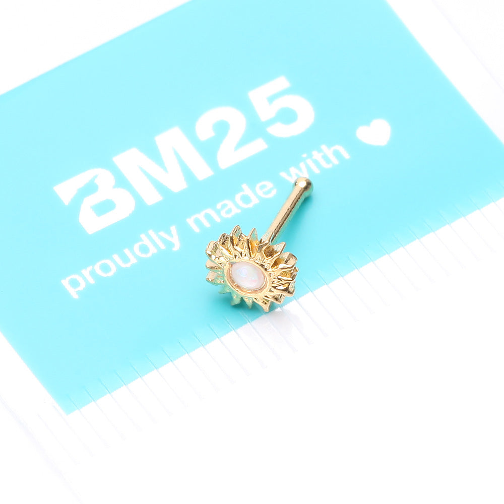 Detail View 4 of Golden Opalescent Blazing Sun Nose Stud Ring-Clear Gem