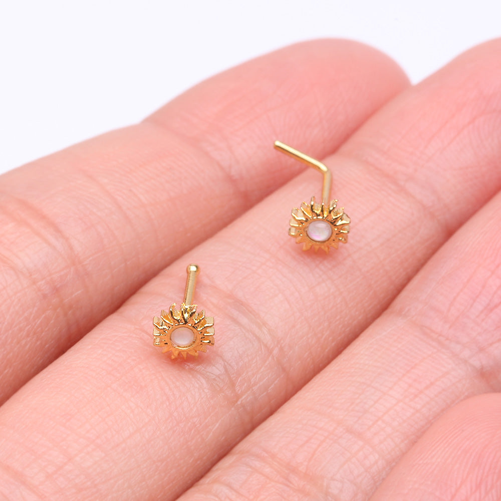 Detail View 3 of Golden Opalescent Blazing Sun Nose Stud Ring-Clear Gem