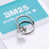 Detail View 4 of Opalescent Opal Sparkle Flower Double Hoop Non-Piercing Nose Cuff-Clear Gem/White