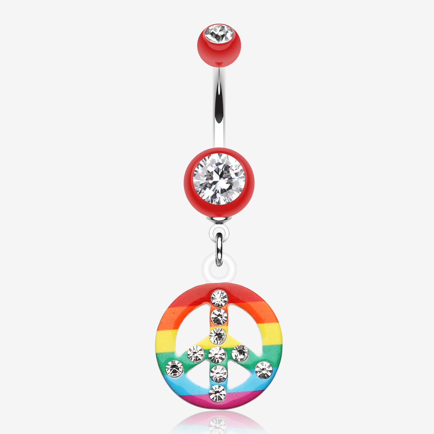 Rainbow Peace Dazzle Belly Button Ring-Red
