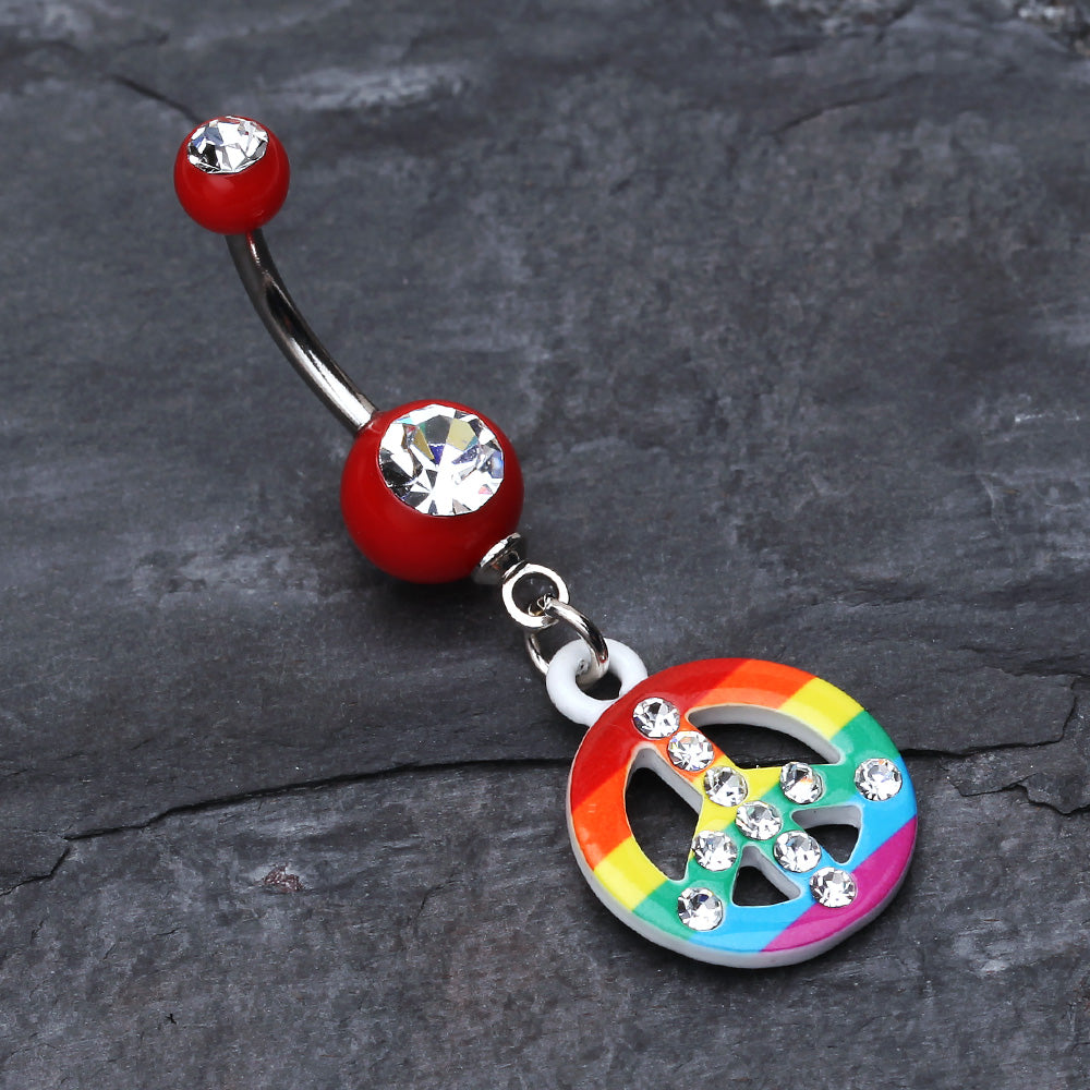 Detail View 2 of Rainbow Peace Dazzle Belly Button Ring-Red