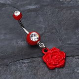 Detail View 2 of Immortal Rose Belly Button Ring-Red