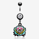 Sugar Skull Rose Belly Button Ring-Black