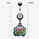 Detail View 1 of Sugar Skull Rose Belly Button Ring-Black
