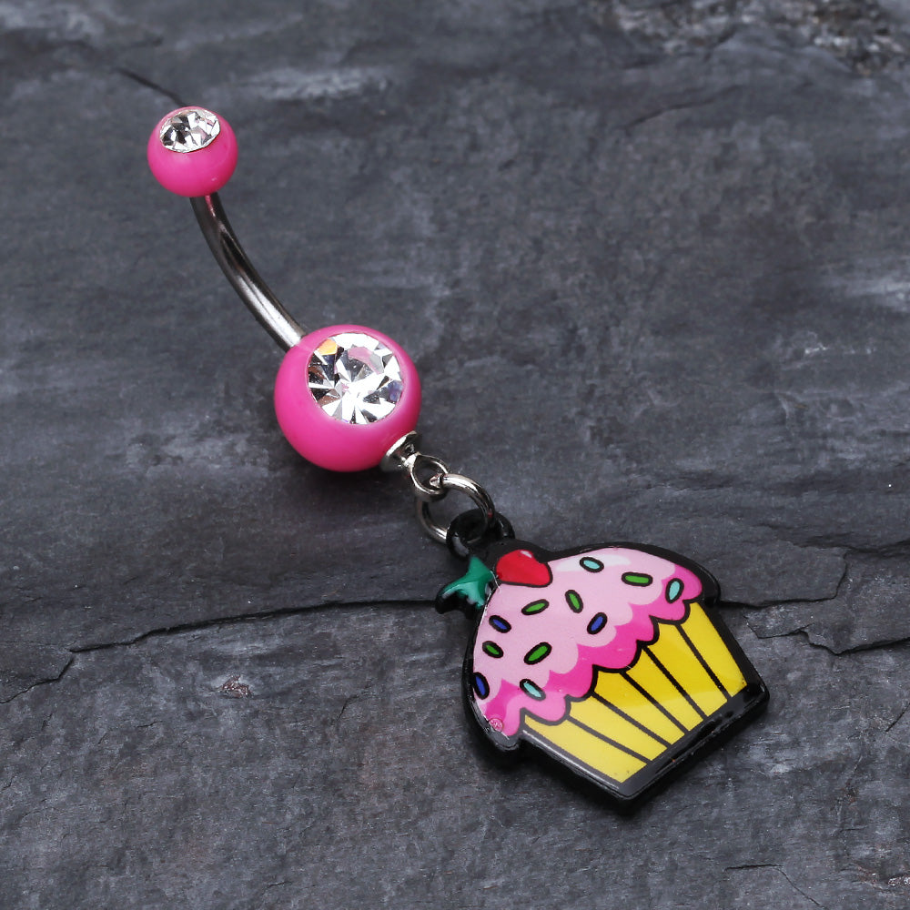 Detail View 2 of Cupcake sweets Belly Button Ring-Pink