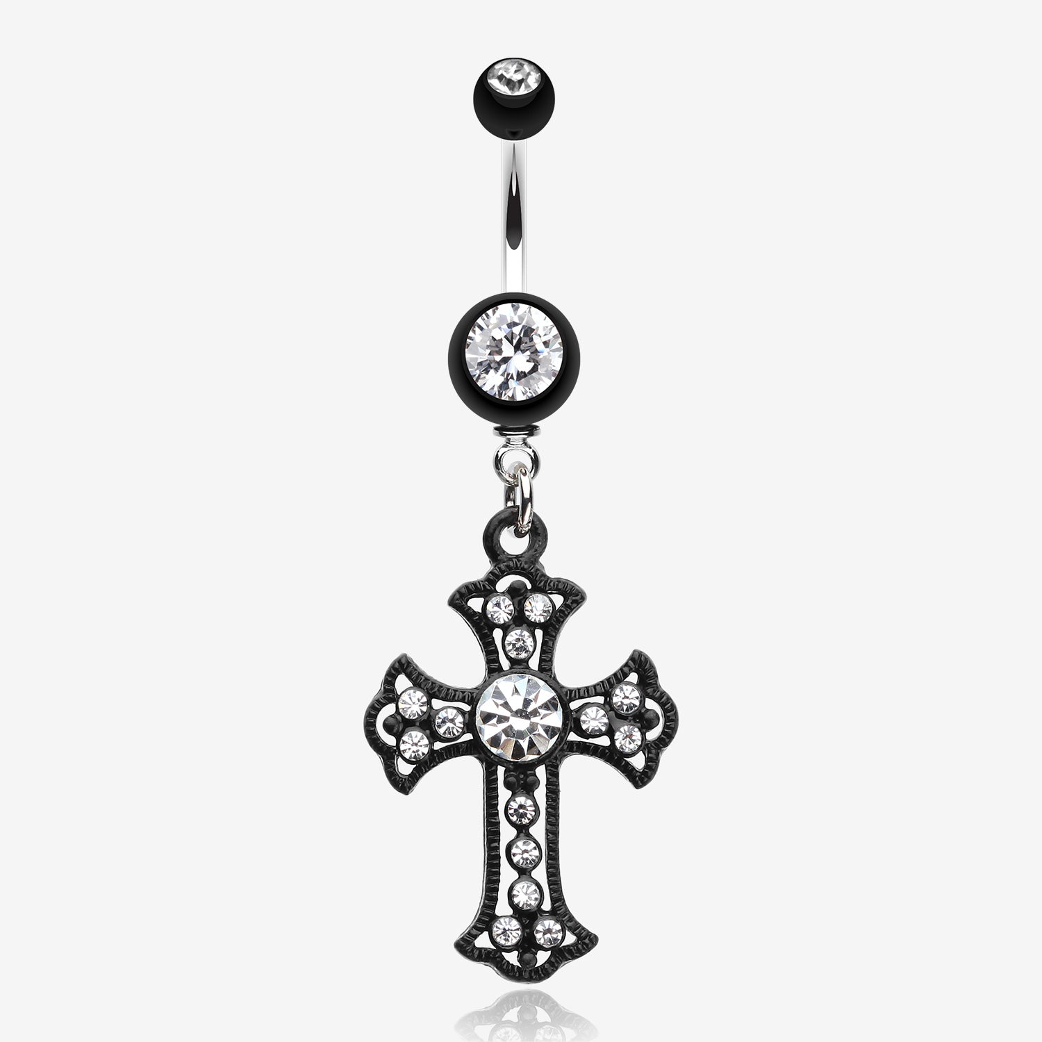 Blackline Opulent Cross Belly Button Ring-Clear Gem