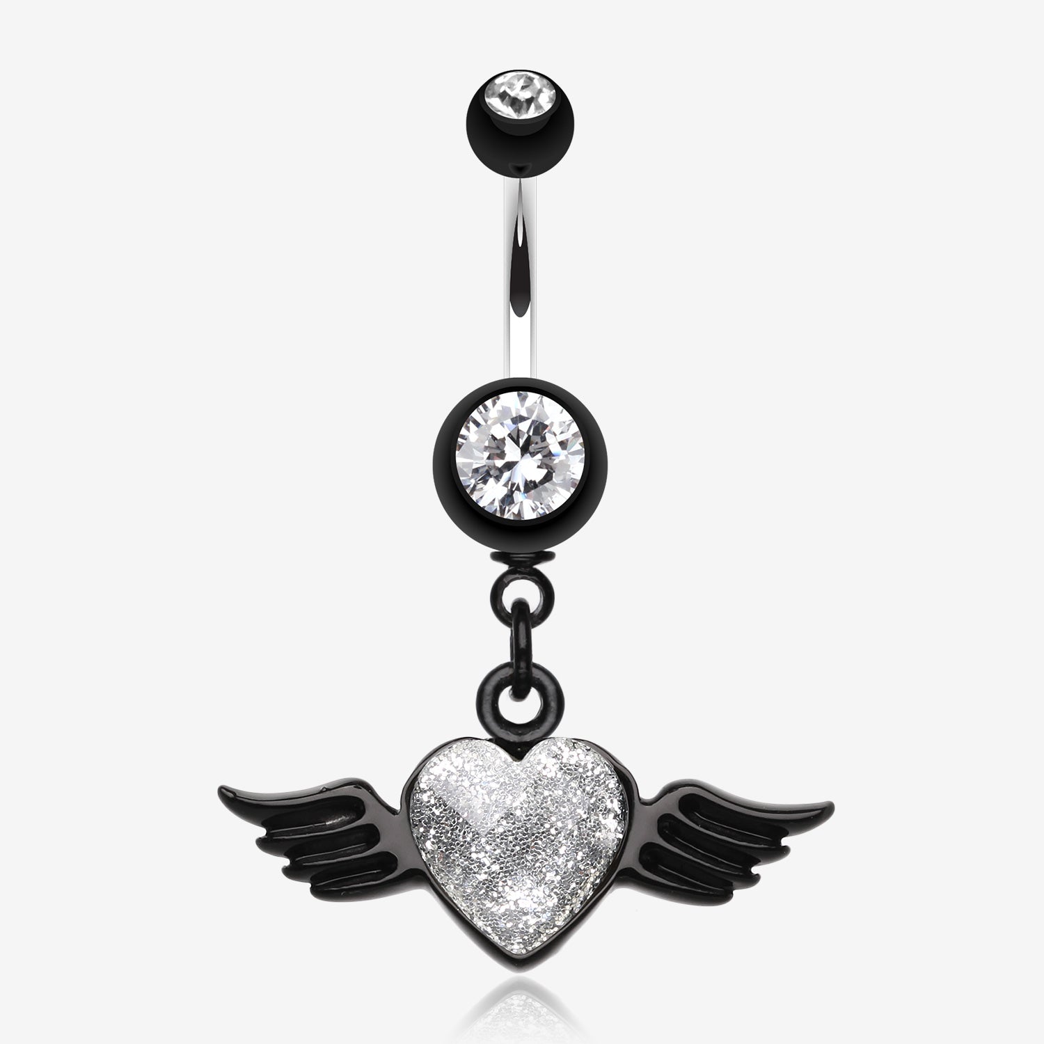 Dark Love Angel Belly Button Ring-Clear Gem