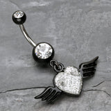Detail View 2 of Dark Love Angel Belly Button Ring-Clear Gem