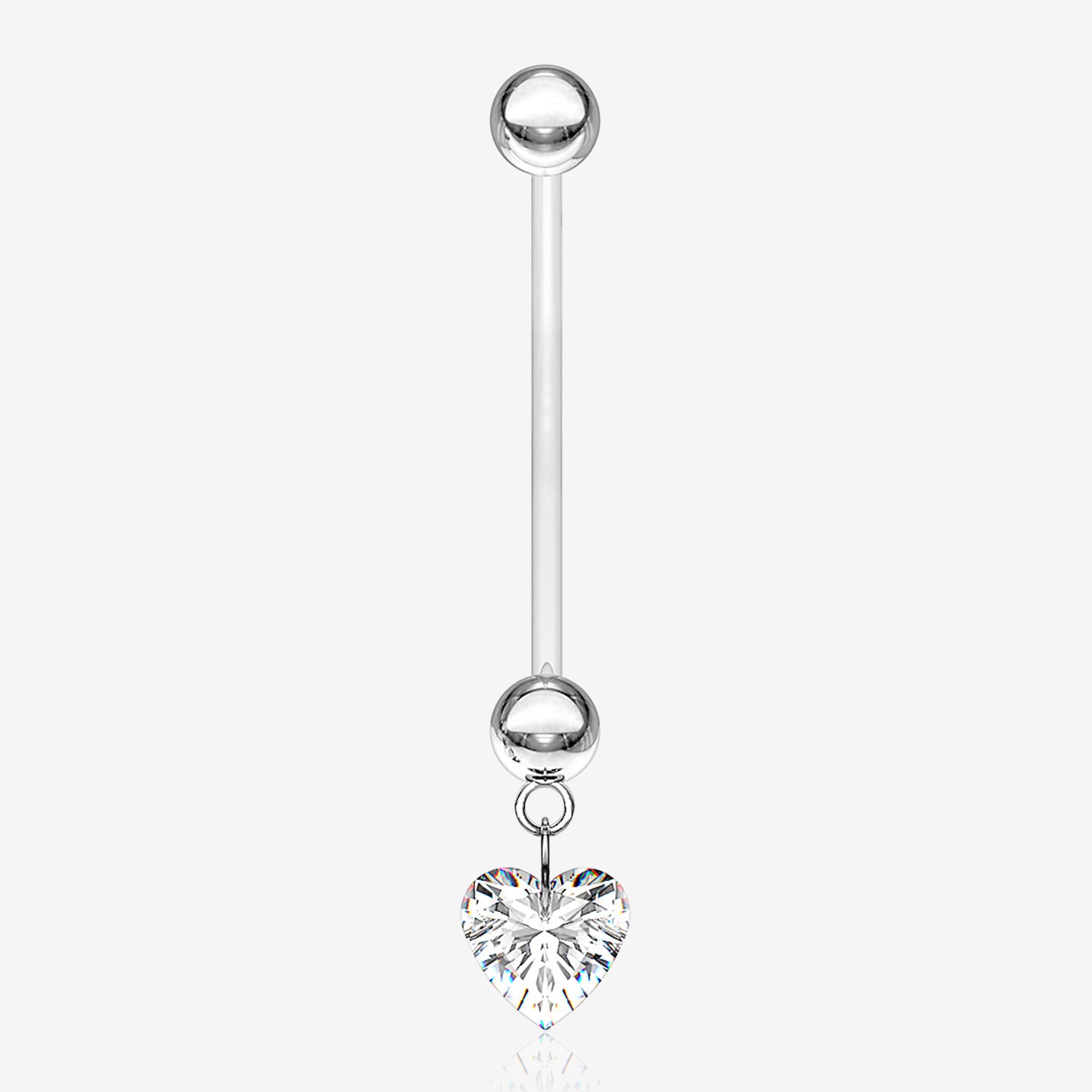 Sparkle Heart Gem Dangle Bio-Flex Pregnancy Belly Button Ring-Clear Gem