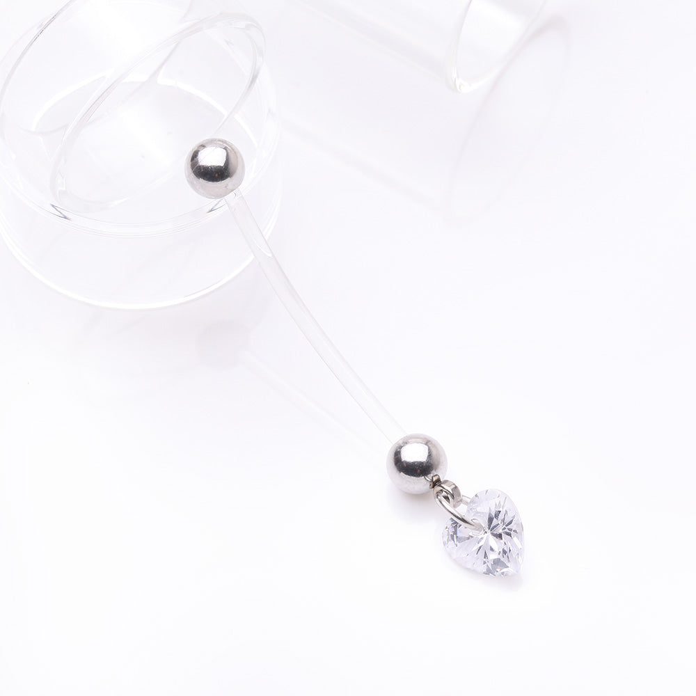 Detail View 2 of Sparkle Heart Gem Dangle Bio-Flex Pregnancy Belly Button Ring-Clear Gem