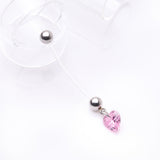 Detail View 2 of Sparkle Heart Gem Dangle Bio-Flex Pregnancy Belly Button Ring-Pink