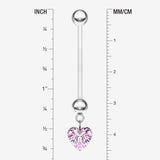 Detail View 1 of Sparkle Heart Gem Dangle Bio-Flex Pregnancy Belly Button Ring-Pink