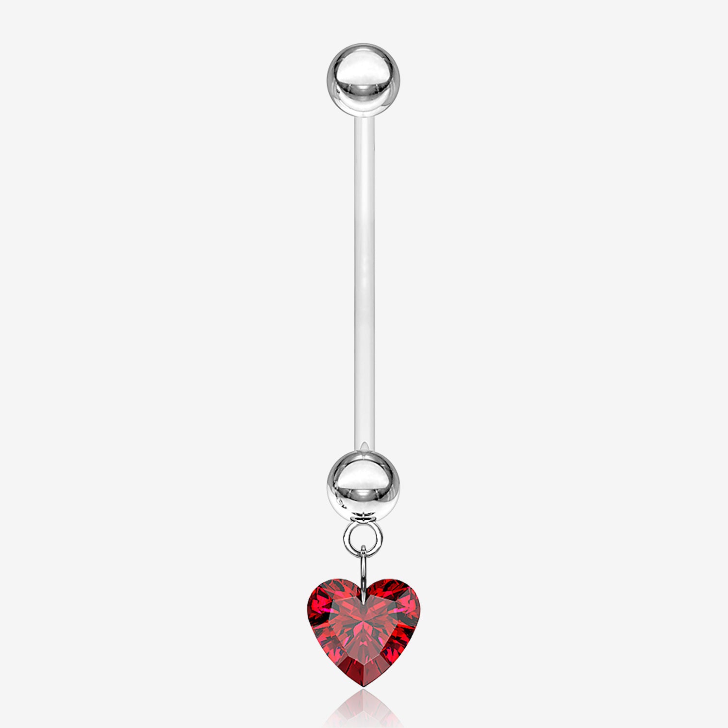 Sparkle Heart Gem Dangle Bio-Flex Pregnancy Belly Button Ring-Red