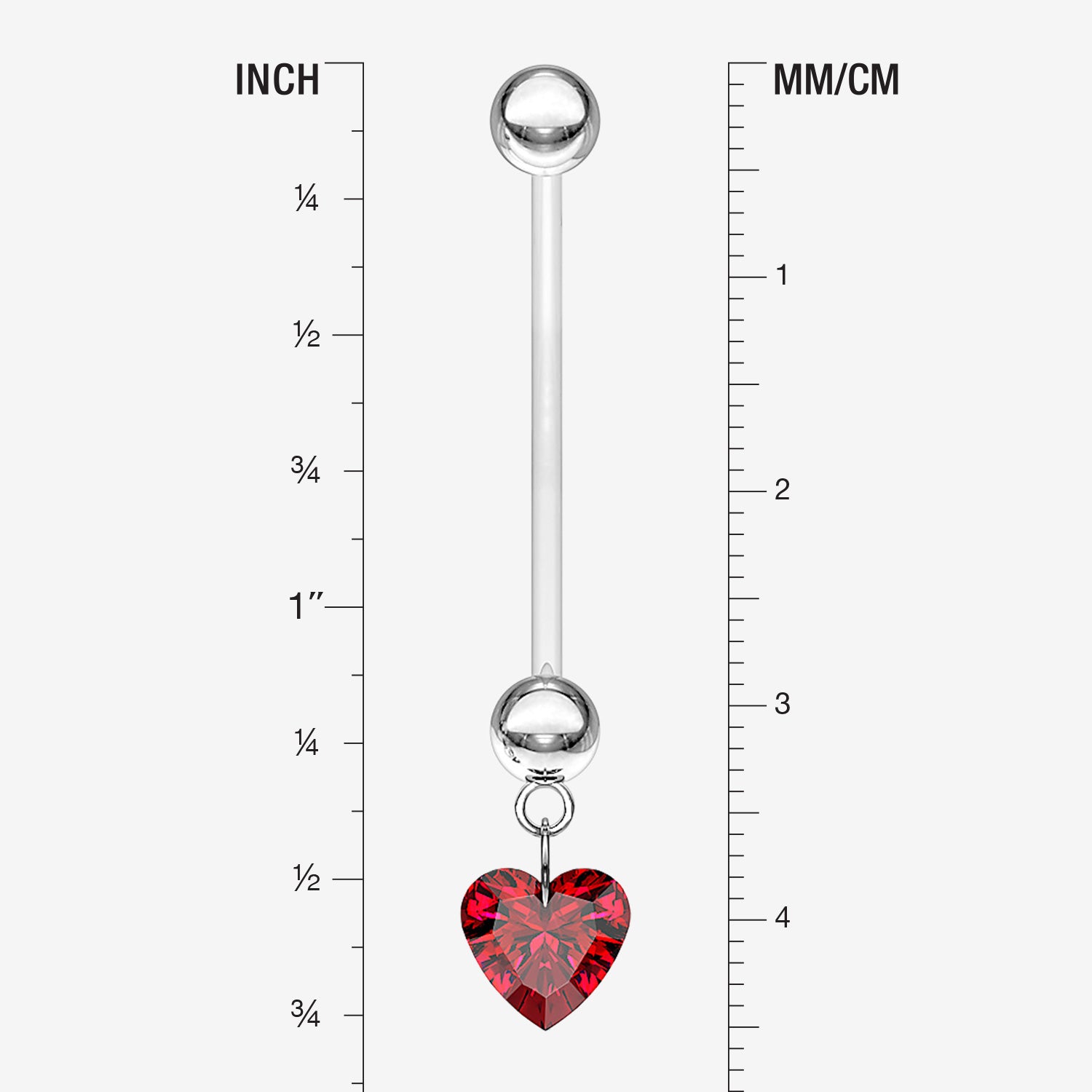 Detail View 1 of Sparkle Heart Gem Dangle Bio-Flex Pregnancy Belly Button Ring-Red