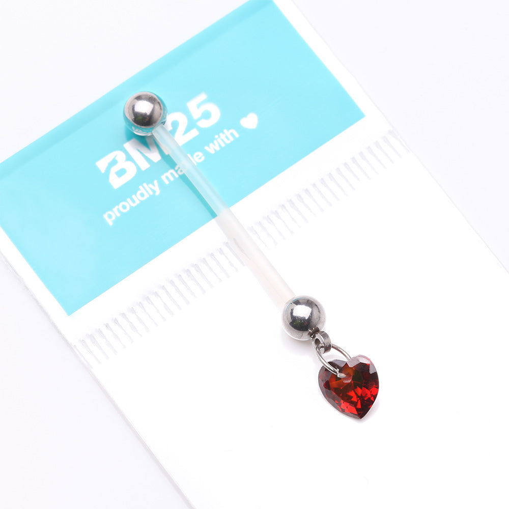 Detail View 4 of Sparkle Heart Gem Dangle Bio-Flex Pregnancy Belly Button Ring-Red