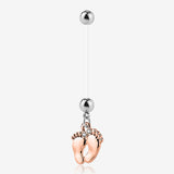 Rose Gold Baby Feet Sparkle Dangle Bio-Flex Pregnancy Belly Button Ring