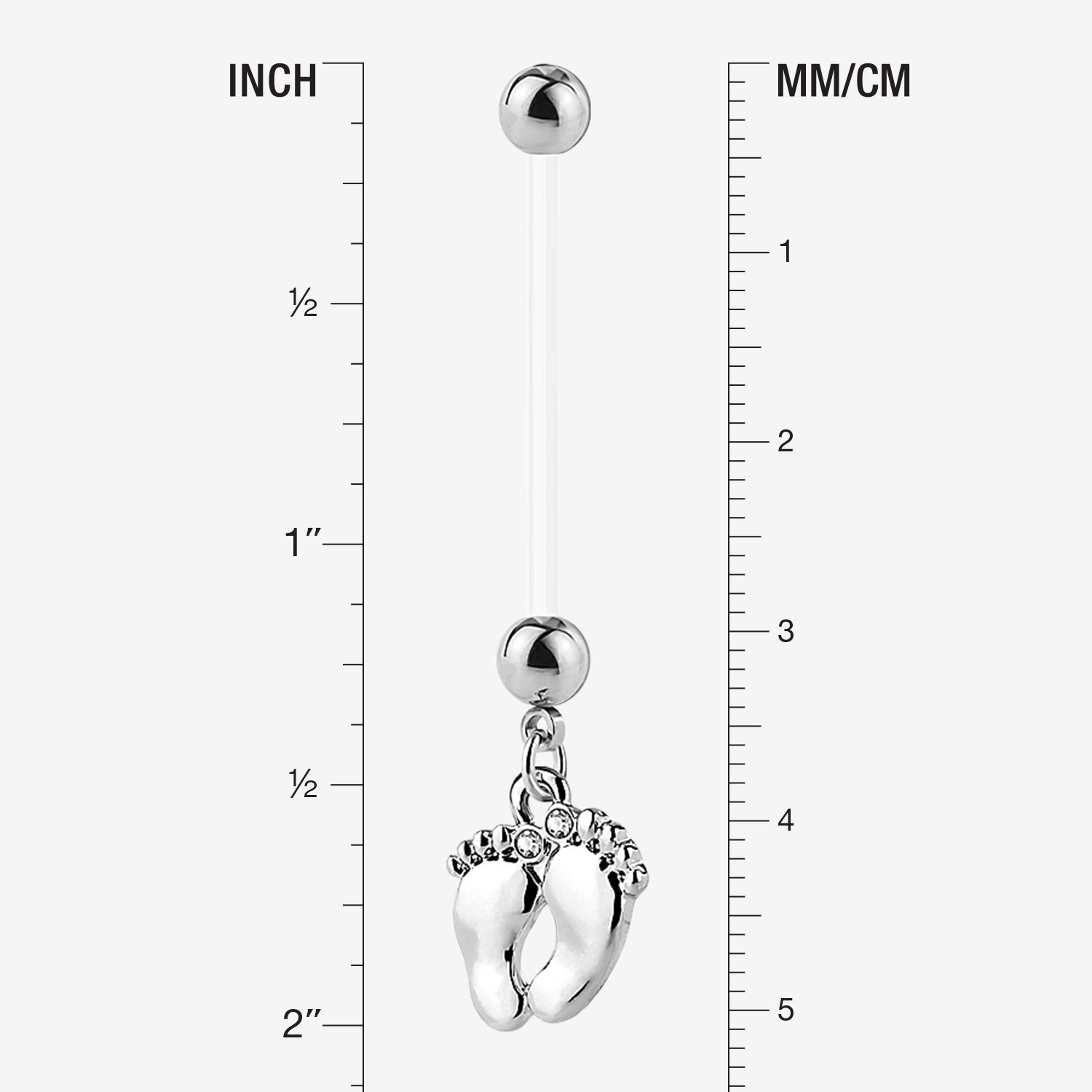 Detail View 1 of Baby Feet Sparkle Dangle Bio-Flex Pregnancy Belly Button Ring-Clear Gem