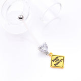 Detail View 2 of Heart Gem Sparkle Baby On Board Dangle Bio-Flex Pregnancy Belly Button Ring-Clear Gem