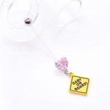 Detail View 2 of Heart Gem Sparkle Baby On Board Dangle Bio-Flex Pregnancy Belly Button Ring-Pink