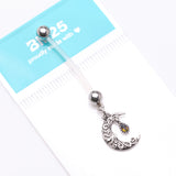 Detail View 4 of Vintage Filigree Crescent Moon Sparkle Dangle Bio-Flex Pregnancy Belly Button Ring