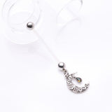 Detail View 2 of Vintage Filigree Crescent Moon Sparkle Dangle Bio-Flex Pregnancy Belly Button Ring