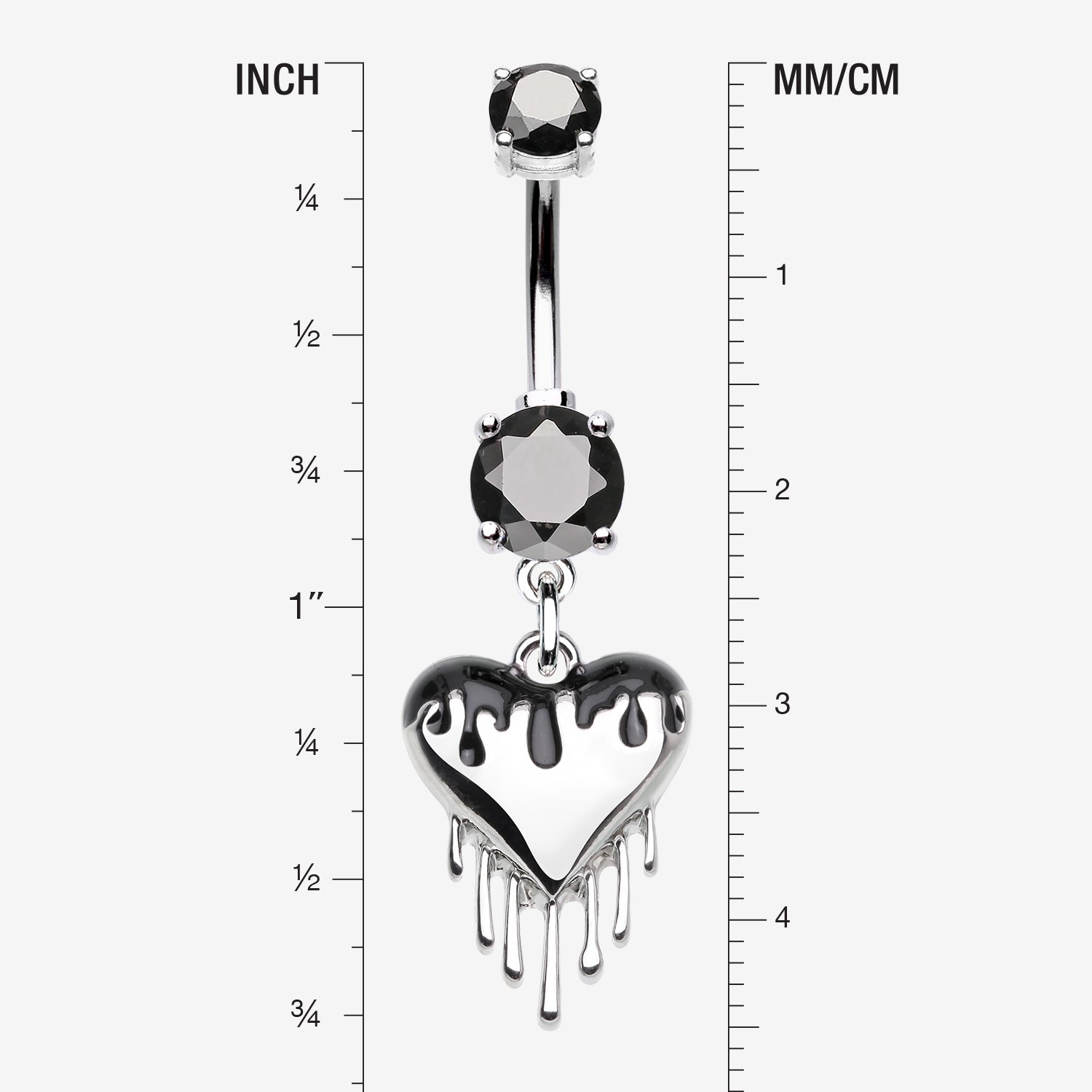 Detail View 1 of Dark Love Dripping Heart Dangle Belly Button Ring-Black