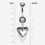 Detail View 1 of Dark Love Dripping Heart Dangle Belly Button Ring-Black
