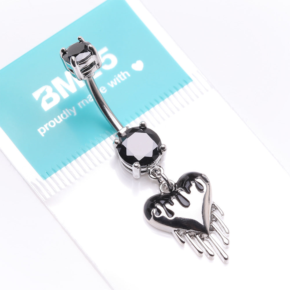 Detail View 4 of Dark Love Dripping Heart Dangle Belly Button Ring-Black