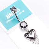 Detail View 4 of Dark Love Dripping Heart Dangle Belly Button Ring-Black