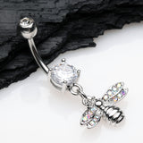 Detail View 2 of Honey Bee Sparkle Dangle Belly Button Ring-Clear Gem
