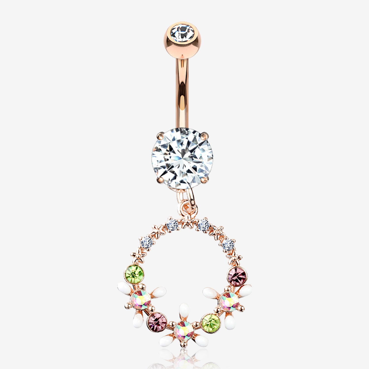 Rose Gold Sparkle Chic Flower Wreath Belly Button Ring
