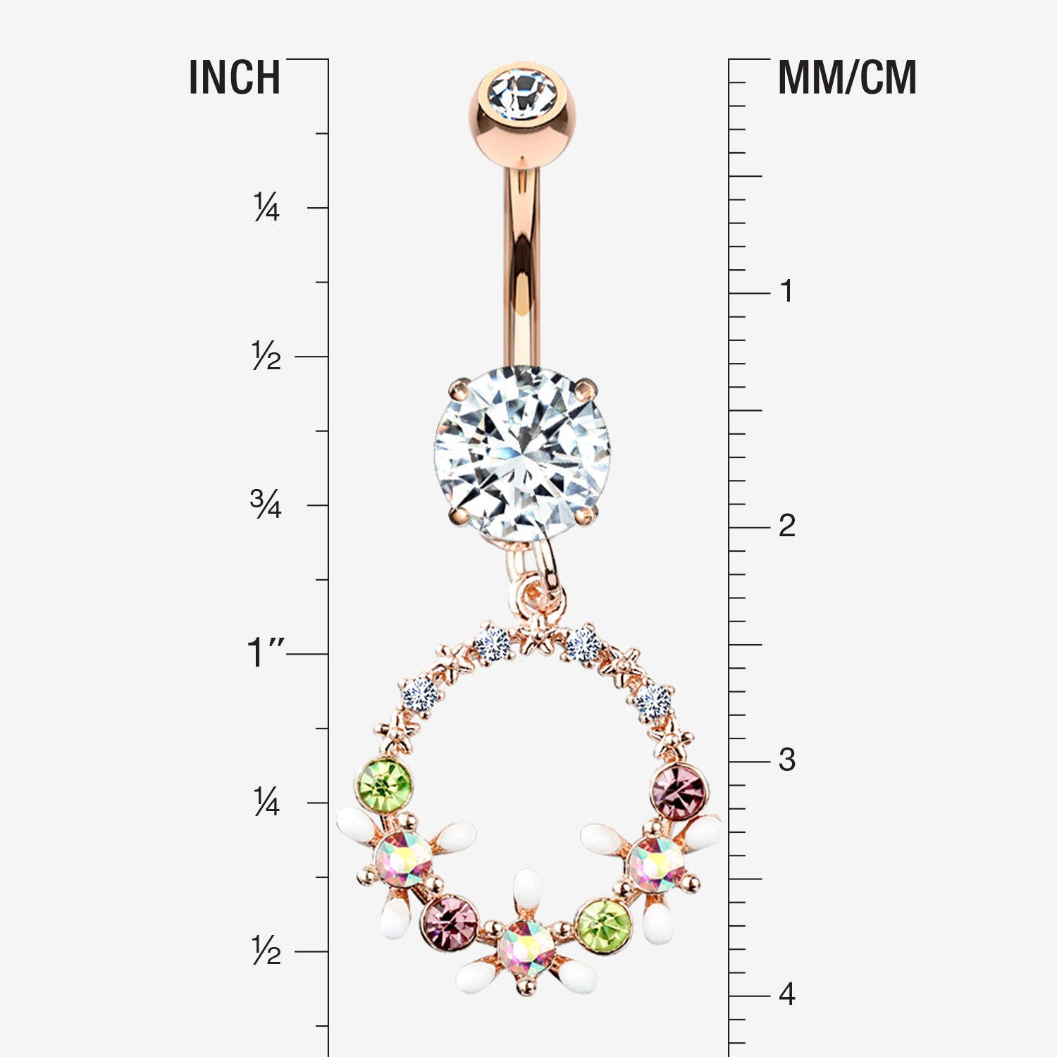 Detail View 1 of Rose Gold Sparkle Chic Flower Wreath Belly Button Ring