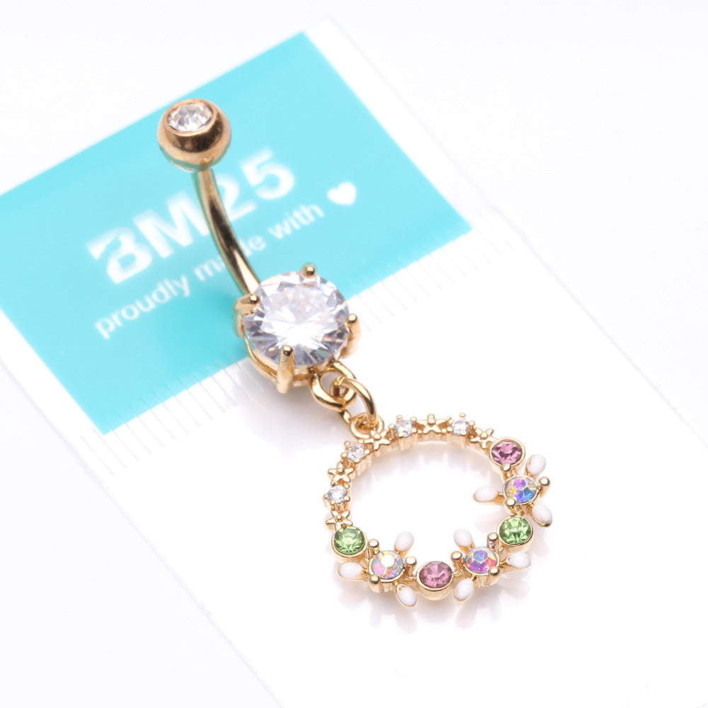 Detail View 4 of Golden Sparkle Chic Flower Wreath Belly Button Ring