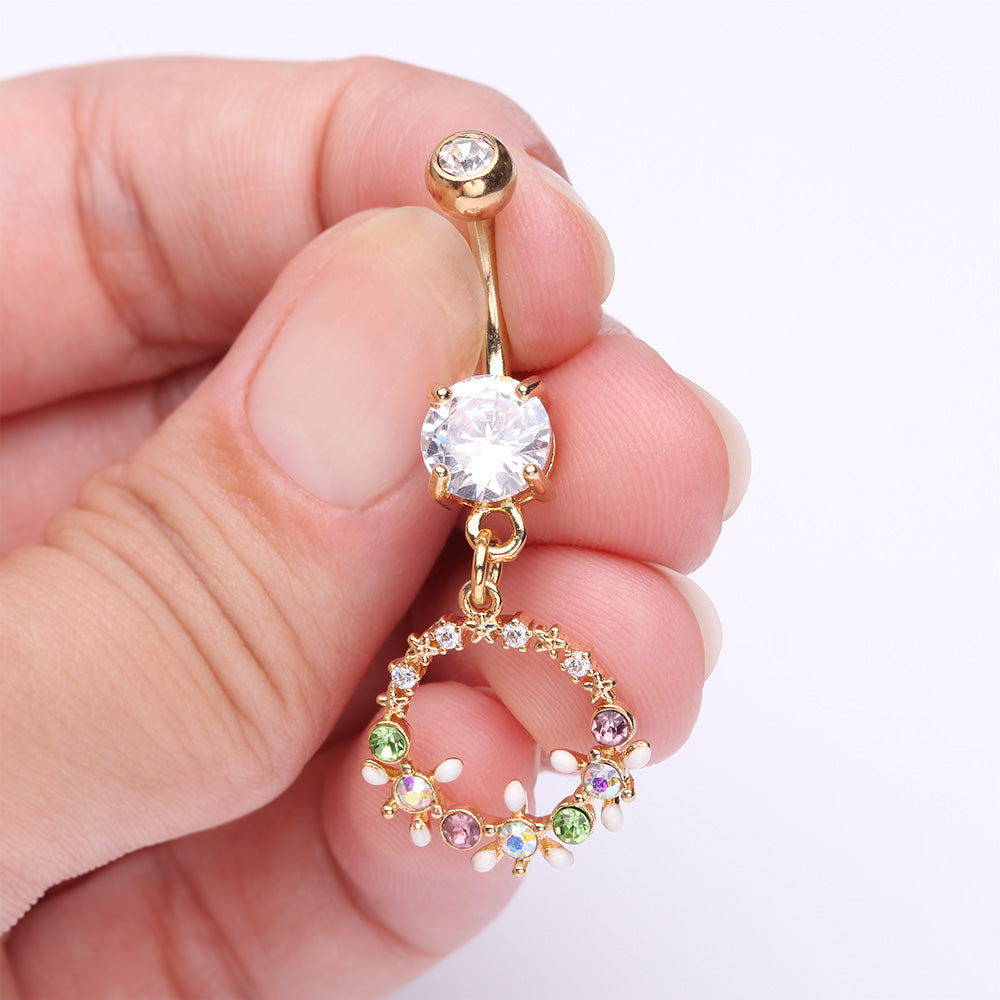 Detail View 3 of Golden Sparkle Chic Flower Wreath Belly Button Ring