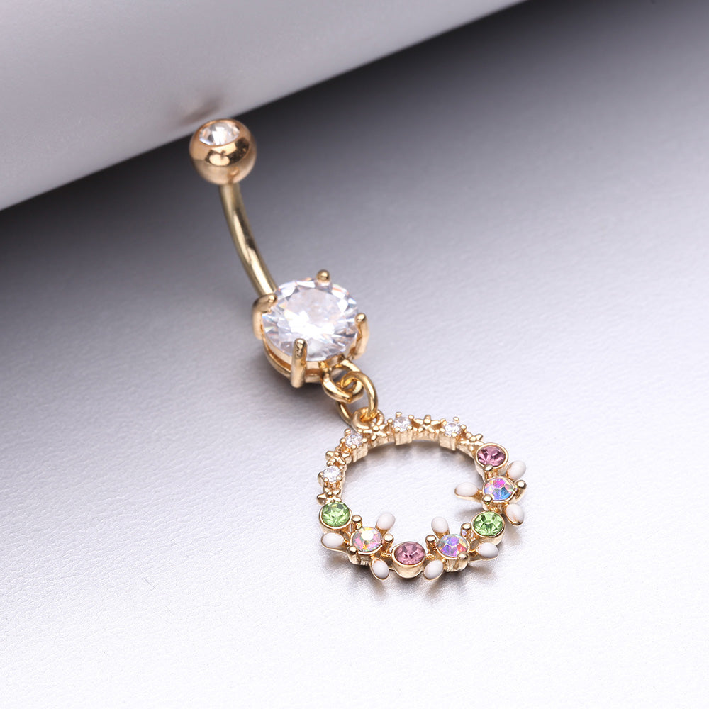 Detail View 2 of Golden Sparkle Chic Flower Wreath Belly Button Ring