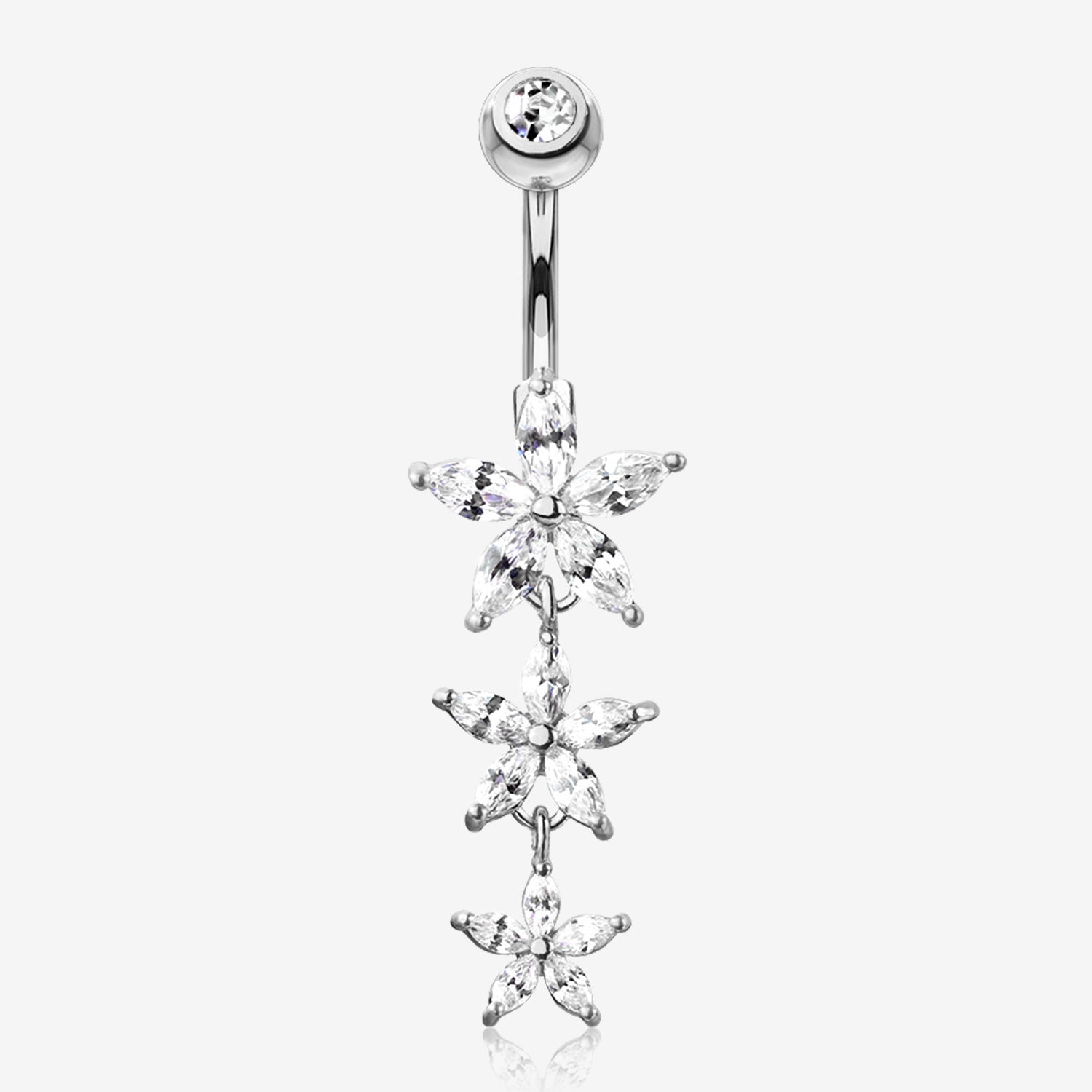 Grand Sparkle Triple Marquise Sparkle Belly Button Ring-Clear Gem