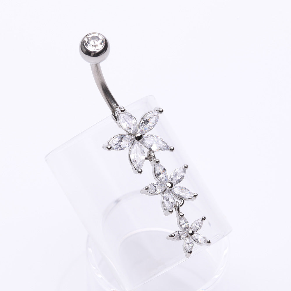 Detail View 2 of Grand Sparkle Triple Marquise Sparkle Belly Button Ring-Clear Gem