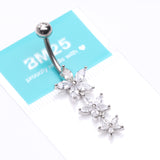 Detail View 4 of Grand Sparkle Triple Marquise Sparkle Belly Button Ring-Clear Gem