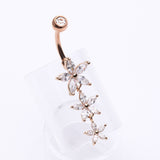 Detail View 2 of Rose Gold Grand Sparkle Triple Marquise Sparkle Belly Button Ring-Clear Gem