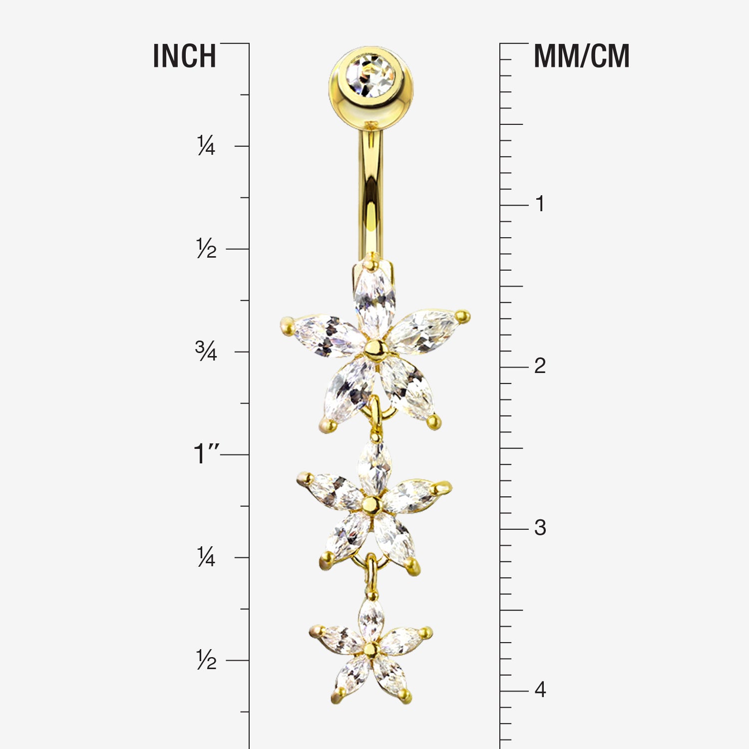 Detail View 1 of Golden Grand Sparkle Triple Marquise Sparkle Belly Button Ring-Clear Gem